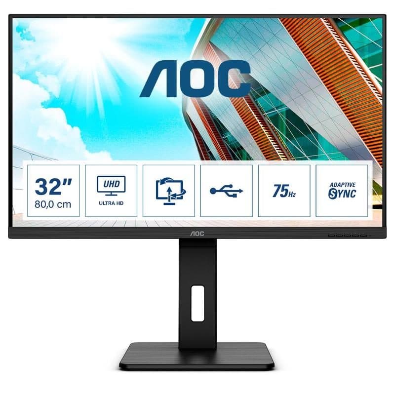 Monitor LED IPS 31.5 pollici UHD 4K 16:9 contrasto 3.000:1 2 HDMI DisplayPort 4 USB nero - AOC U32P2