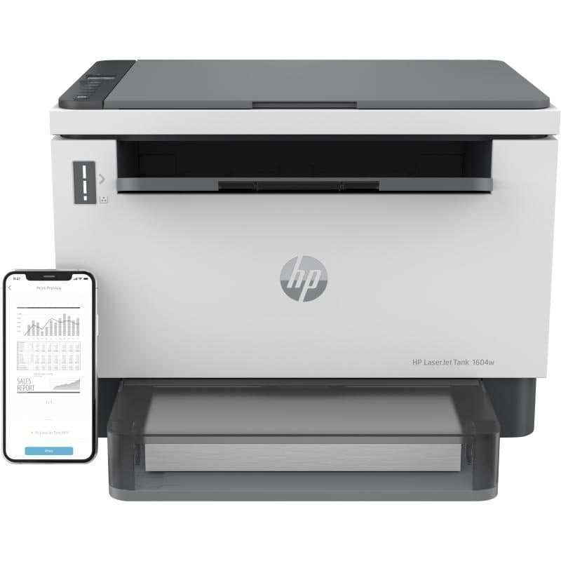 Stampante multifunzione laser b/n con serbatoio toner a ricarica rapida, 22 ppm, Wi-Fi, bianca - HP Laser Tank 1604w