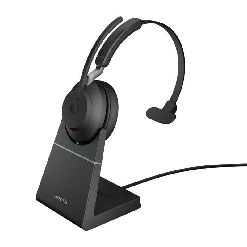 Cuffia monoaurale con microfono wireless UC con supporto di ricarica e adattatore Bluetooth USB Type-A nero - Jabra Evolve2 65