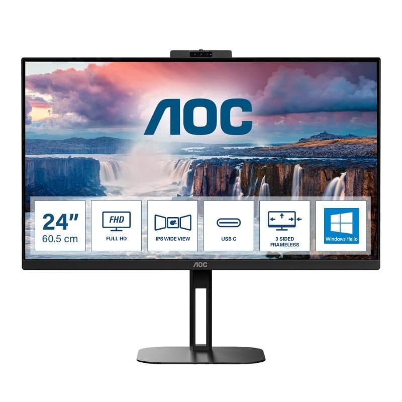 Monitor LED IPS 23.8 pollici Full HD 16:9 75Hz 1ms FreeSync hub USB USB-C HDMI DisplayPort nero - AOC 24V5CW/BK