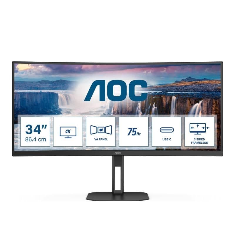 Monitor PC LED 34 pollici wide Quad HD 3440x1440 pixel nero - AOC V5 CU34V5C