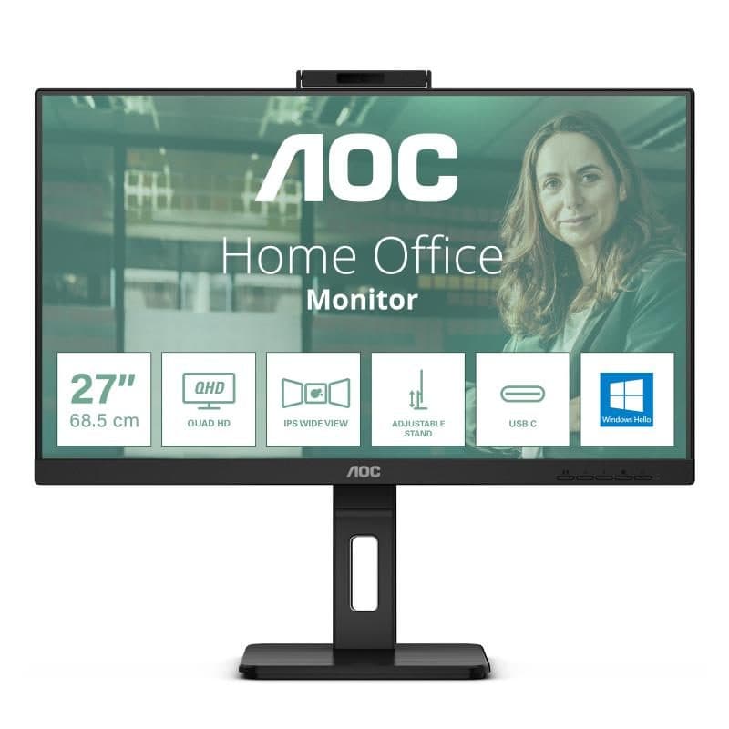 Monitor 23,8 pollici LED IPS Full HD 75 Hz 4 ms con webcam 2MP, hub USB, HDMI, DisplayPort, altoparlanti, nero - AOC 24P3QW