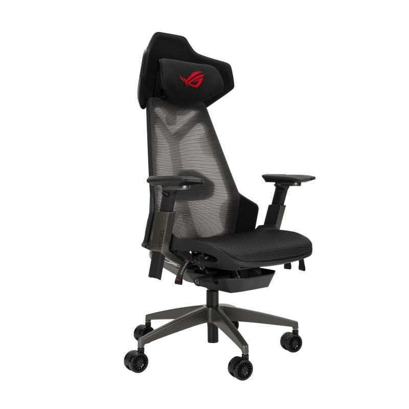 Sedia gaming con schienale in rete, bracciolo rigido, poggiatesta, max 150 kg, nero - ASUS ROG Destrier Ergo