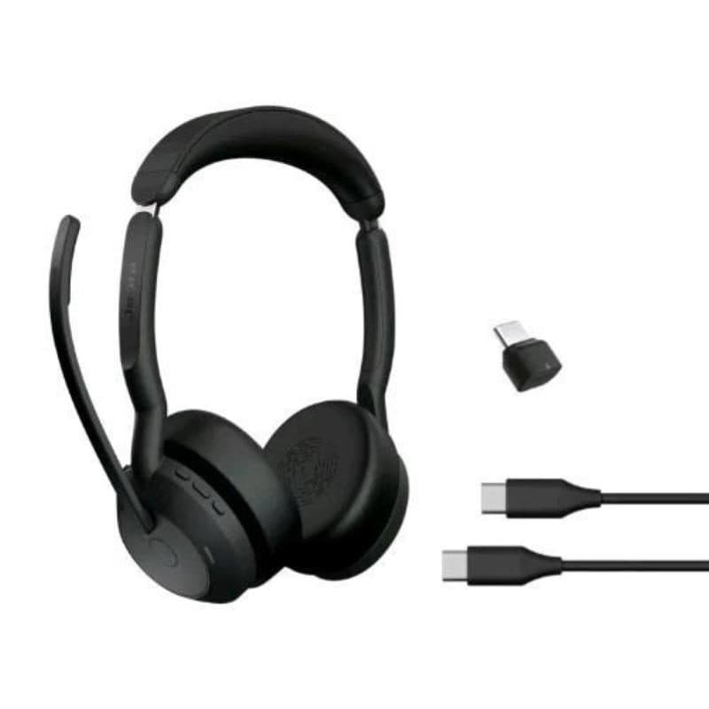 Cuffie wireless Bluetooth a padiglione con microfono per ufficio nero - Jabra Evolve2 55 MS Link 380c