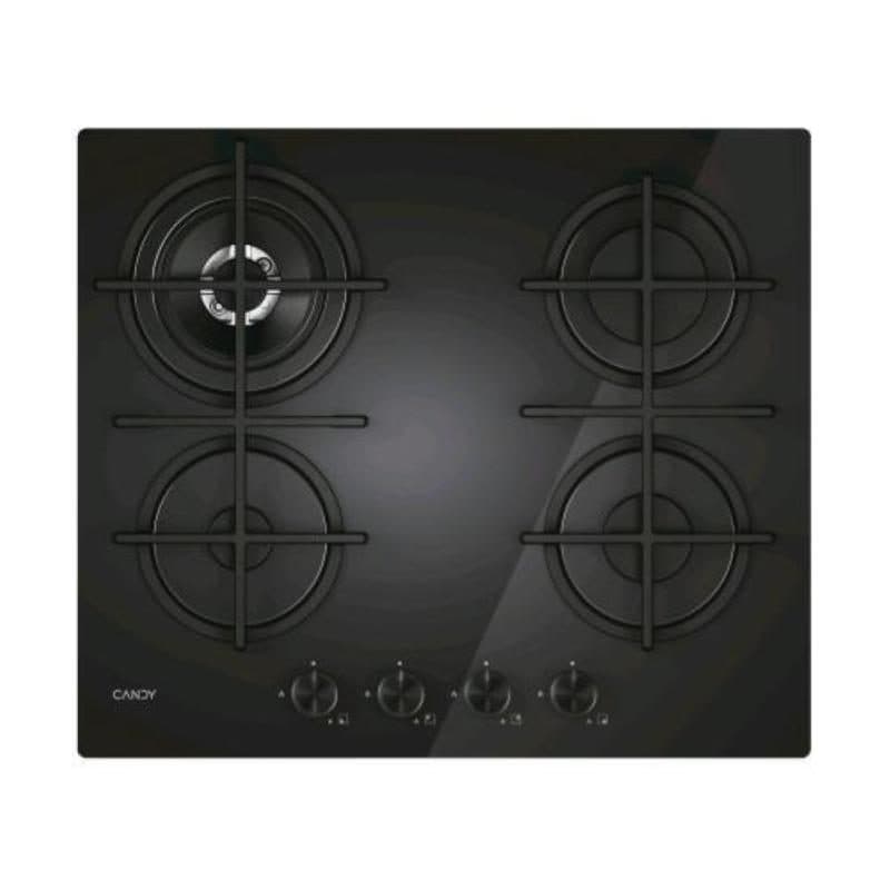 Piano cottura a gas 4 fuochi 60 cm con piano in vetro nero - Candy CVG6BR4WTB