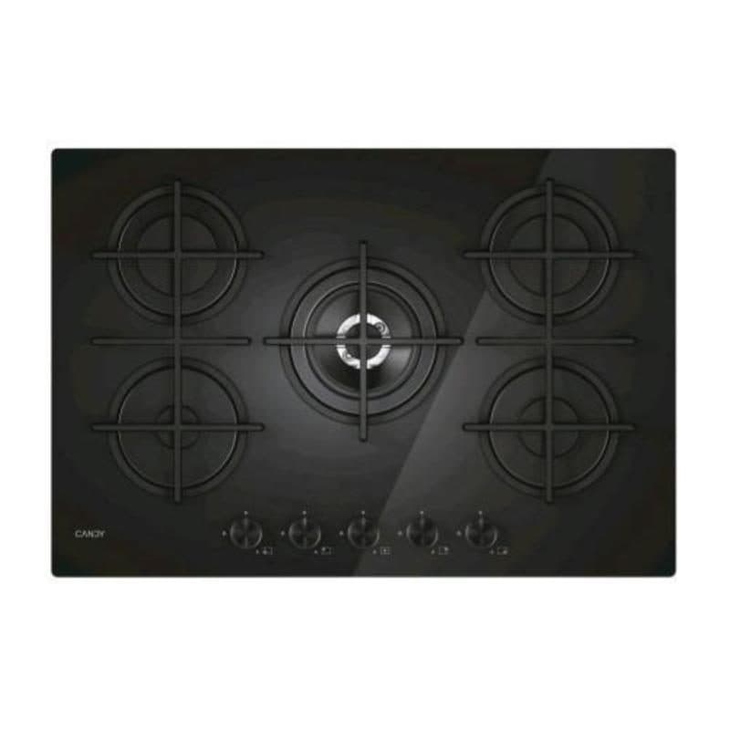 Piano cottura a gas 5 fuochi 75 cm con piano in acciaio inox nero - Candy CVG74WTB