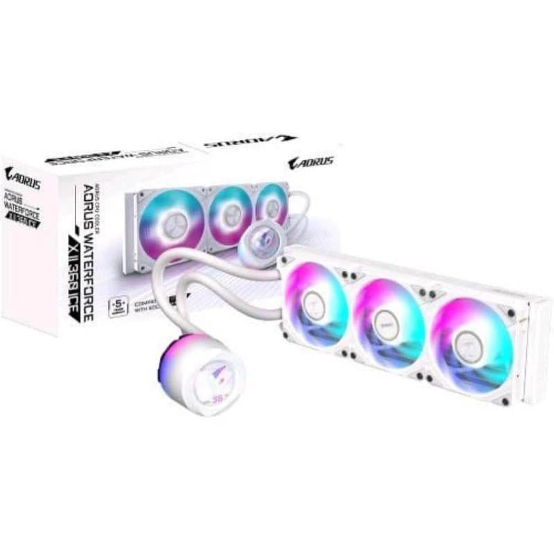 Raffreddamento a liquido AIO CPU 360 con 3 ventole ARGB 120 mm e LCD a colori bianco - Gigabyte Aorus Waterforce X II 360 Ice
