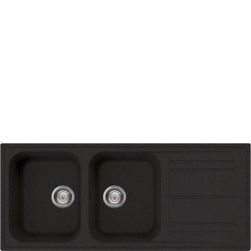 Lavello reversibile a due vasche con gocciolatoio nero - Smeg LZ116A2