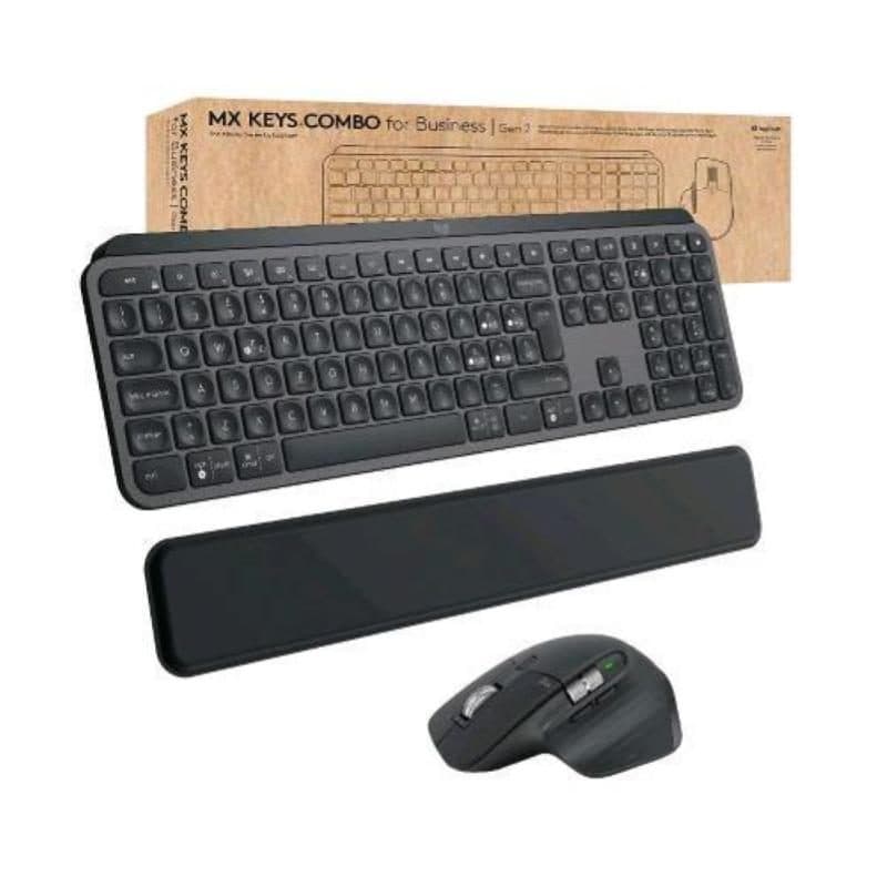 Kit tastiera e mouse RF Bluetooth con poggiapolsi, click silenziosi, grafite - Logitech MX Keys Combo for Business Gen 2