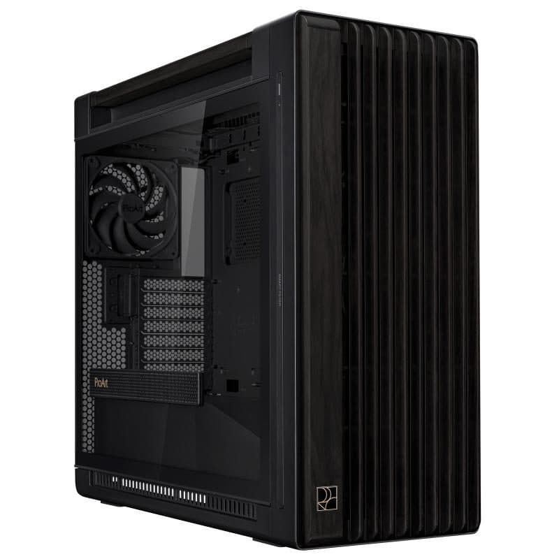 Case E-ATX in vetro temperato con ventole 140 mm e 200 mm, supporto dissipatore 420 mm, nero - ASUS ProArt PA602 Wood TG PWM