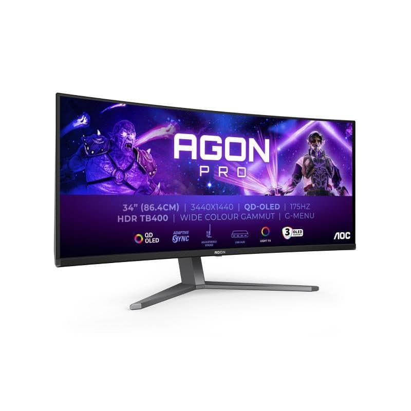 Monitor curvo 34 pollici QD-OLED WQHD 175Hz 0,03ms hub USB 2 HDMI DisplayPort - AOC Agon Pro AG346UCD