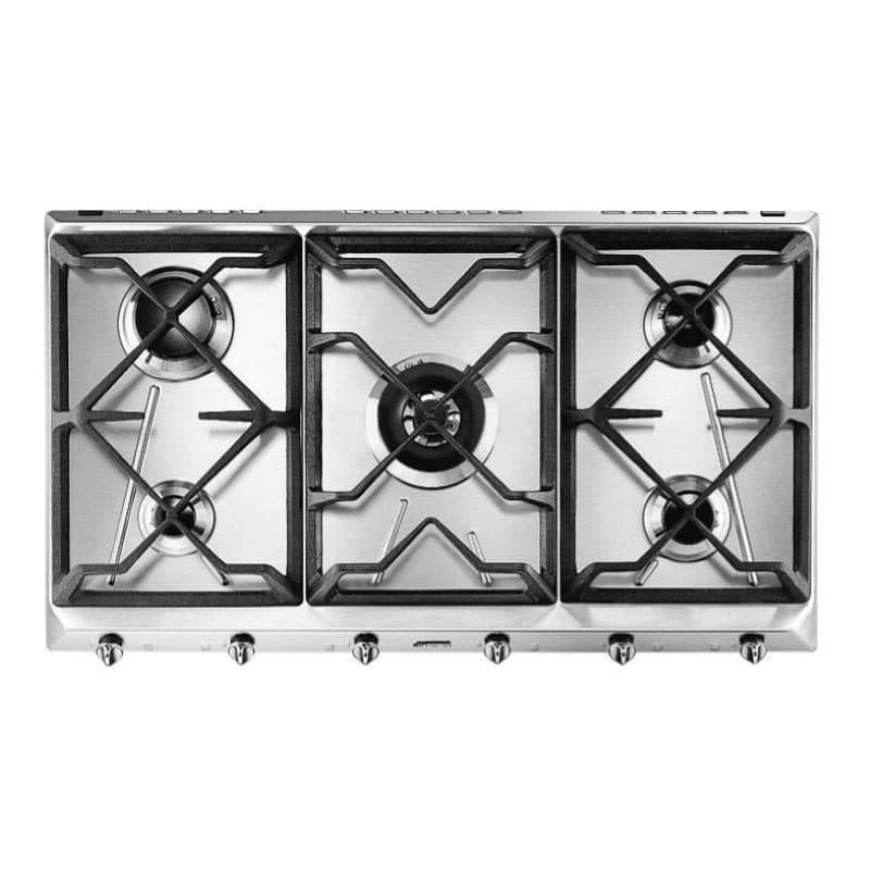 Piano cottura a gas 5 fuochi 90 cm griglie in ghisa acciaio inox - Smeg SRV596GH5