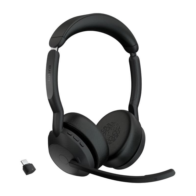 Cuffia auricolare wireless a padiglione per ufficio, Bluetooth, base di ricarica, nero - Jabra 25599-989-899