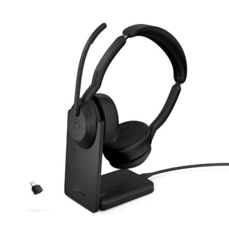 Cuffie stereo wireless Bluetooth con microfono e cancellazione attiva del rumore, nere - Jabra Evolve2 55 Duo MS Link380c