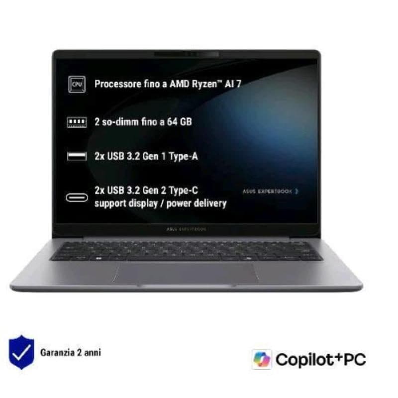 Notebook 14 pollici WQXGA AMD Ryzen AI 7 350 16GB SSD 1TB Windows 11 Pro Misty Grey - ASUS ExpertBook PM3 PM3406CKA-NZ0265X