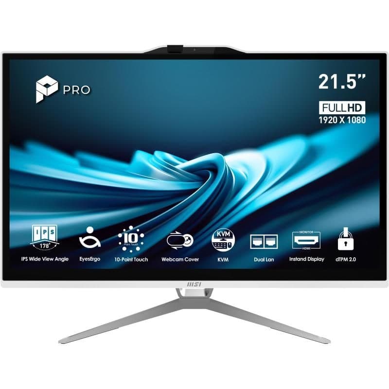 PC All-in-One 21,5 pollici touch Pentium G7400 8GB SSD 128GB tastiera e mouse Windows 11 Pro bianco - MSI Pro AP222T 14M-623EU