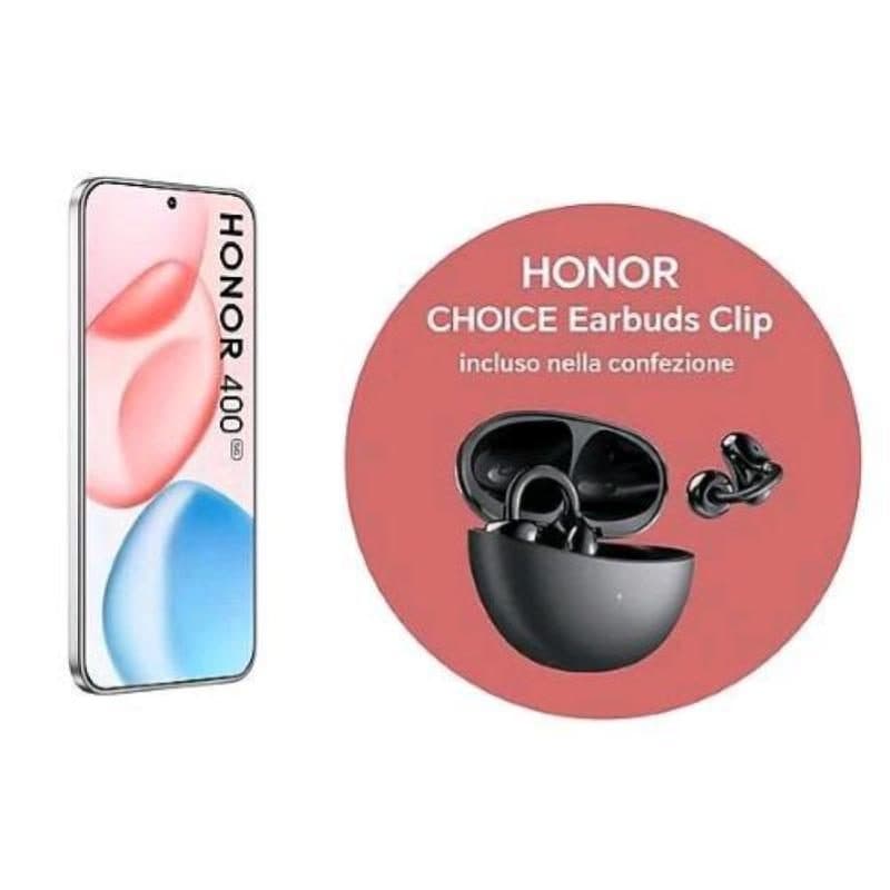 Smartphone 5G dual SIM 6.55 pollici 512GB RAM 8GB argento con auricolari Bluetooth Honor Choice Clip - Honor 400