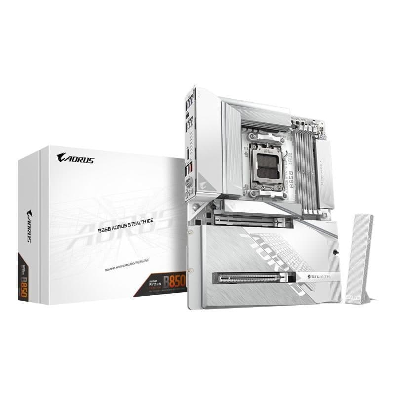 Scheda madre per AMD Ryzen serie 9000 VRM digitale 14+2+2 fasi DDR5 fino a 8200 MHz OC - Gigabyte B850 Aorus Stealth Ice