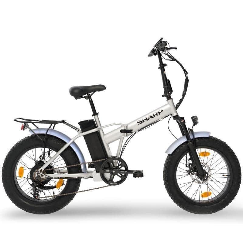 E-bike pieghevole fat bike argento ruote 20x4 motore 250 W batteria 36 V 10 Ah telaio in acciaio 6 marce - Sharp BK-FM01-ES