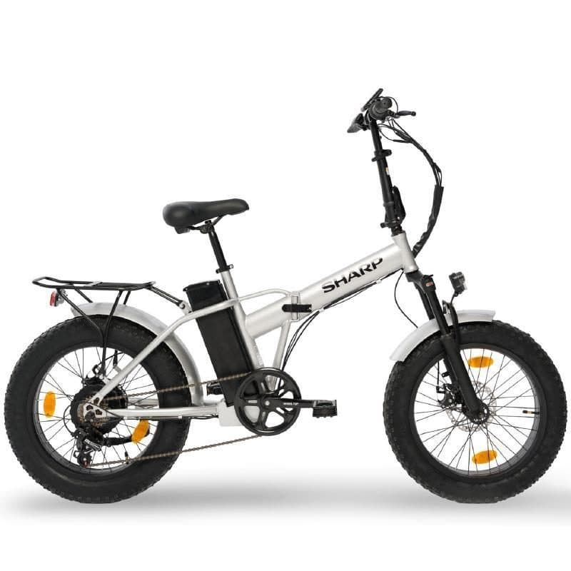 E-bike pieghevole fat bike argento ruote 20x4 motore 250 W batteria 48 V 13 Ah telaio in acciaio 6 marce - Sharp BK-FM03-ES