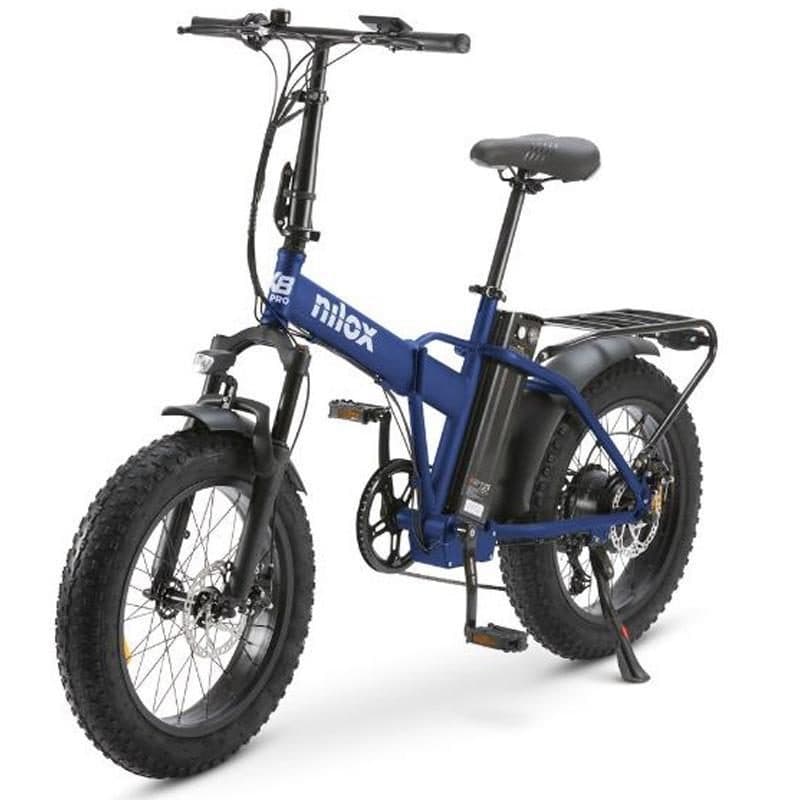 E-bike fat bike pieghevole blu ruote 20 x 4 motore 250 W freni a disco batteria estraibile 36V 13Ah - Nilox X8 Pro