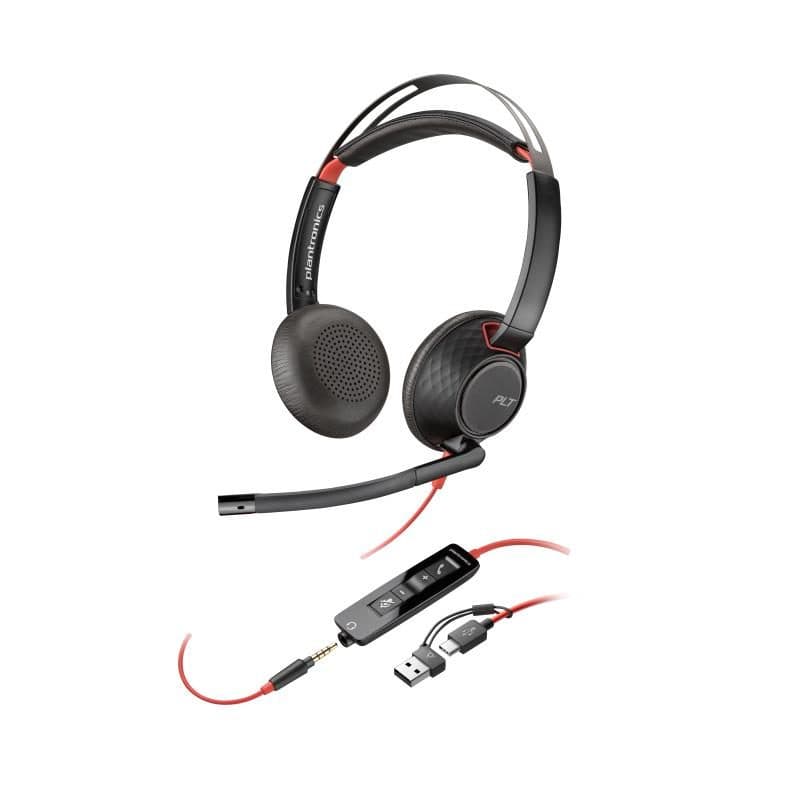Cuffie stereo con connettore USB-C, spina da 3,5 mm e adattatore USB-C/A - Poly Blackwire 5220