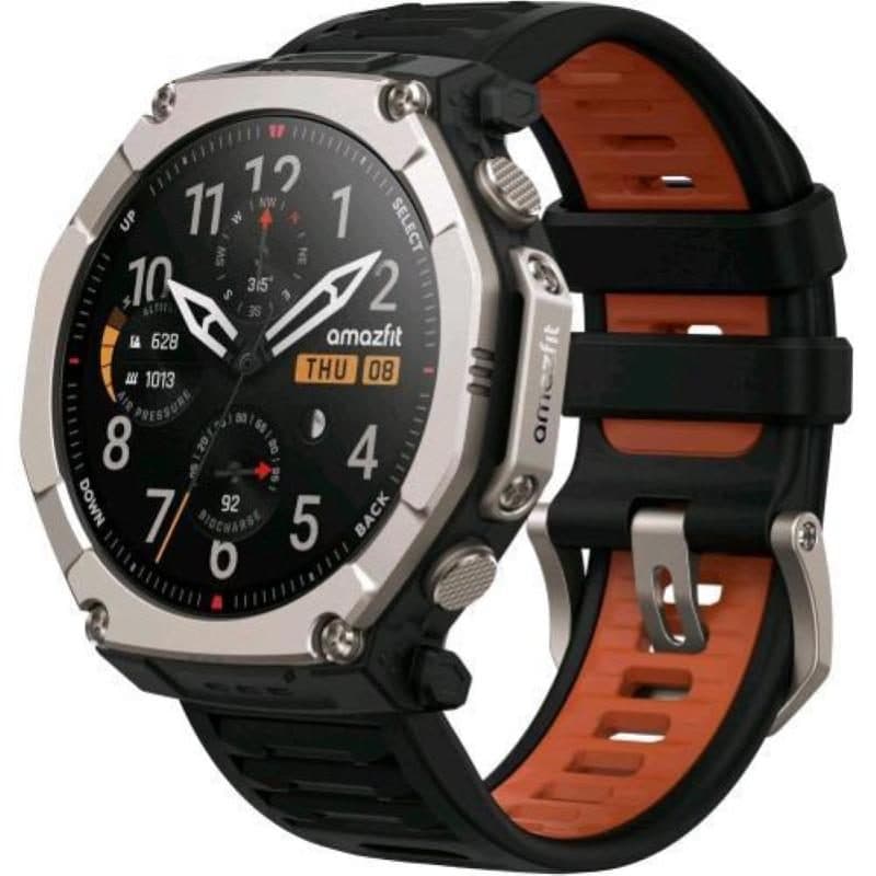 Smartwatch 51 mm AMOLED 1.5 pollici zaffiro ghiera titanio GPS dual band 10 ATM argento nero - Amazfit T-Rex Ultra 2