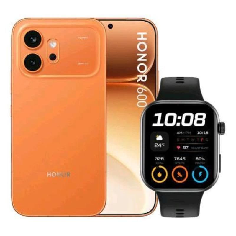 Smartphone 5G dual SIM 6.57 pollici octa core 512GB RAM 8GB arancione + smartwatch Watch 2i nero - Honor 600