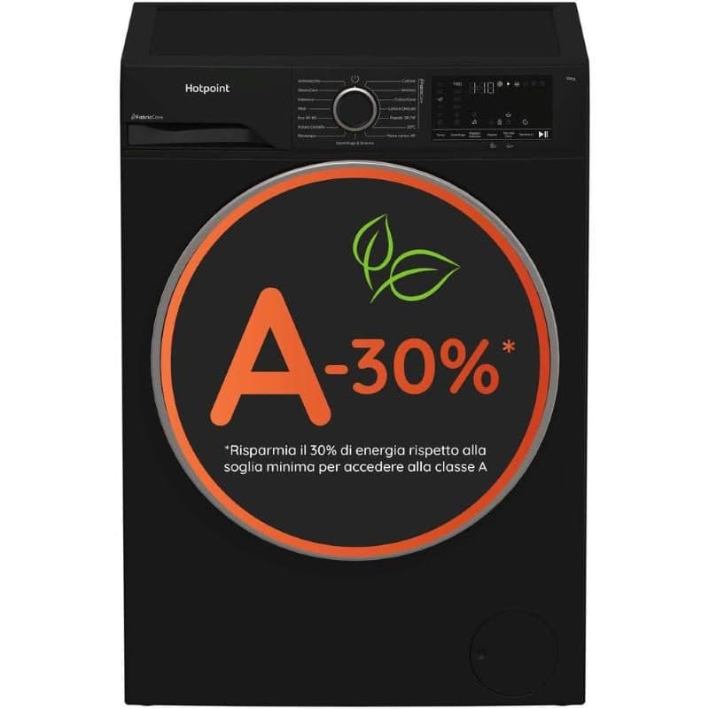 Lavatrice 10 kg inverter con vapore classe A-30% 1400 giri - Hotpoint Black HB 103B Care IT