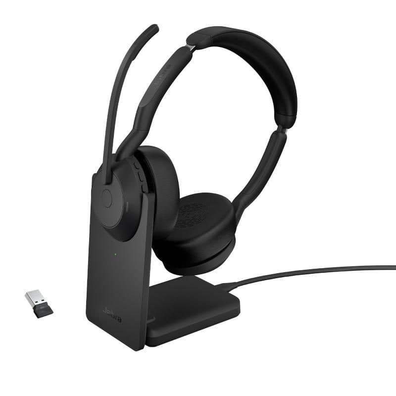 Cuffia con microfono cablata e wireless Bluetooth a padiglione per ufficio con base di ricarica nero - Jabra 25599-989-989