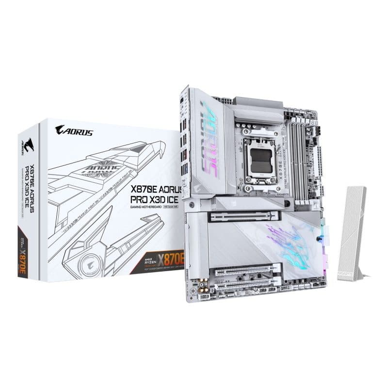 Scheda madre per CPU AMD Ryzen 9000 VRM digitale 18+2+2 fasi DDR5 fino a 9000MHz - Gigabyte X870E AORUS PRO X3D ICE