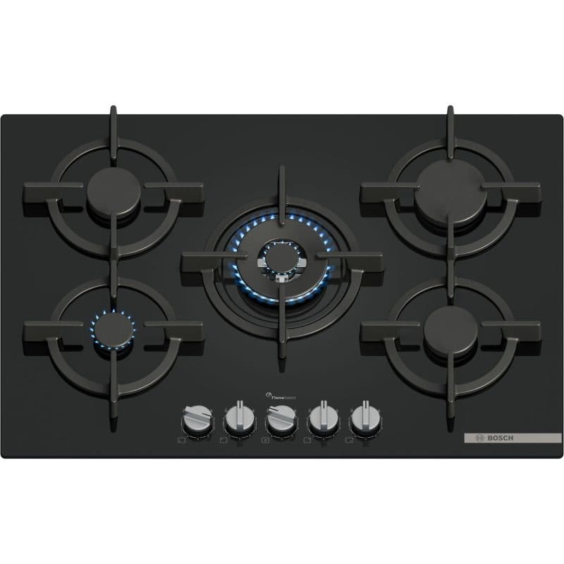 Piano cottura a gas da incasso in vetro temperato 5 zone 75 cm nero - Bosch PPQ7A6I15
