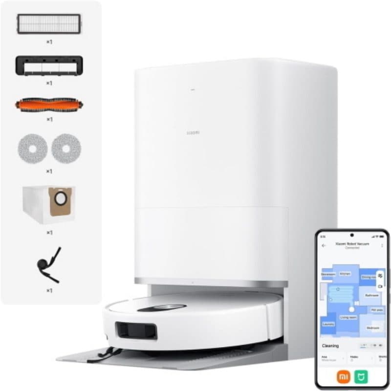 Robot aspirapolvere lavapavimenti 20.000 Pa con base di ricarica e svuotamento polvere e liquidi bianco - Xiaomi Robot Vacuum 5