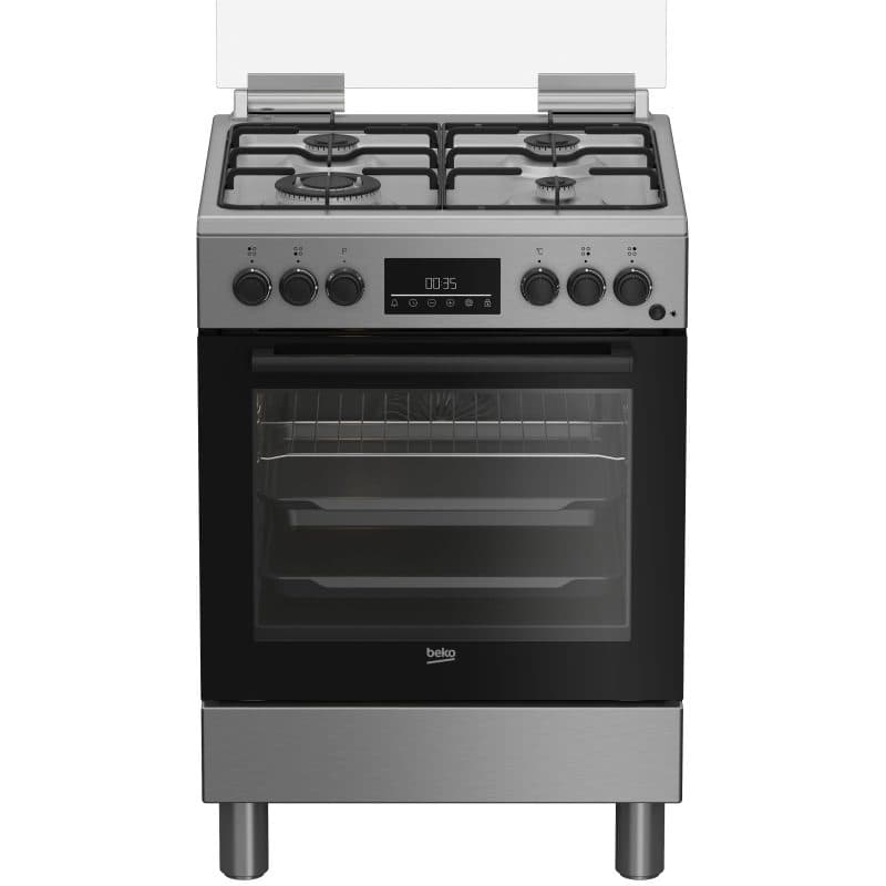 Cucina a gas 4 bruciatori con forno elettrico ventilato 66 litri 60x60 cm inox - Beko FBE62310GX