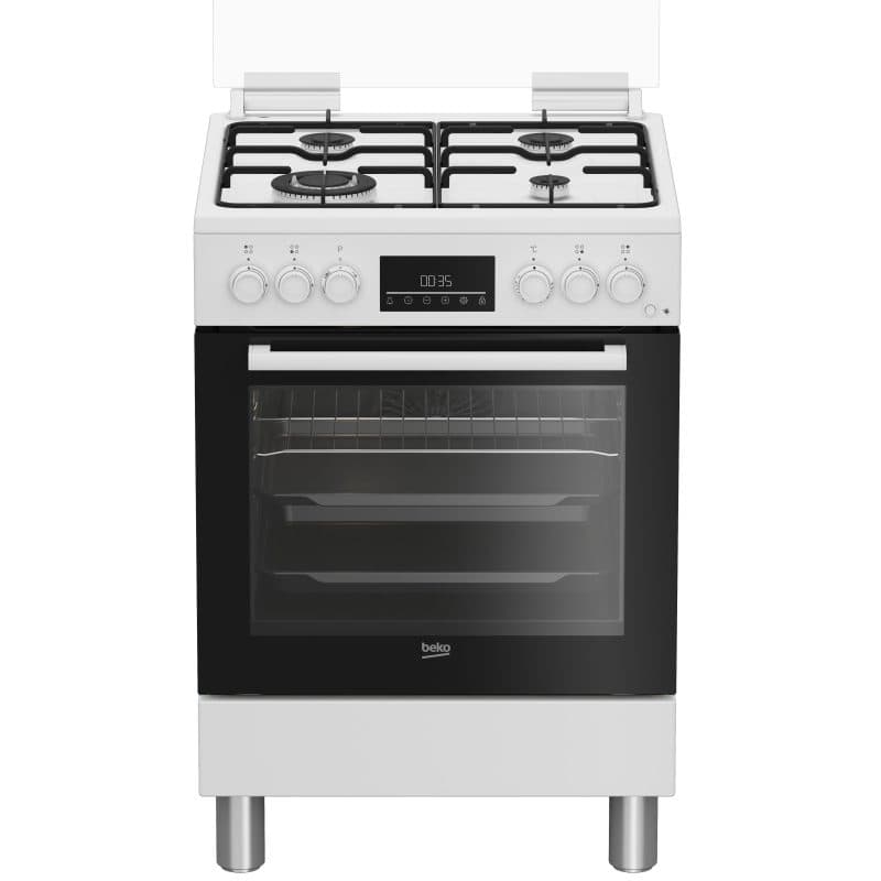 Cucina a gas 4 bruciatori con forno elettrico ventilato 66 litri 60x60 cm bianco - Beko FBE62310GW