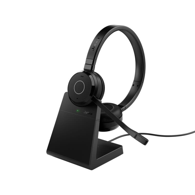 Auricolare con cavo e senza cavo a padiglione per ufficio USB tipo A Bluetooth con base di ricarica nero - Jabra Evolve 65 TE