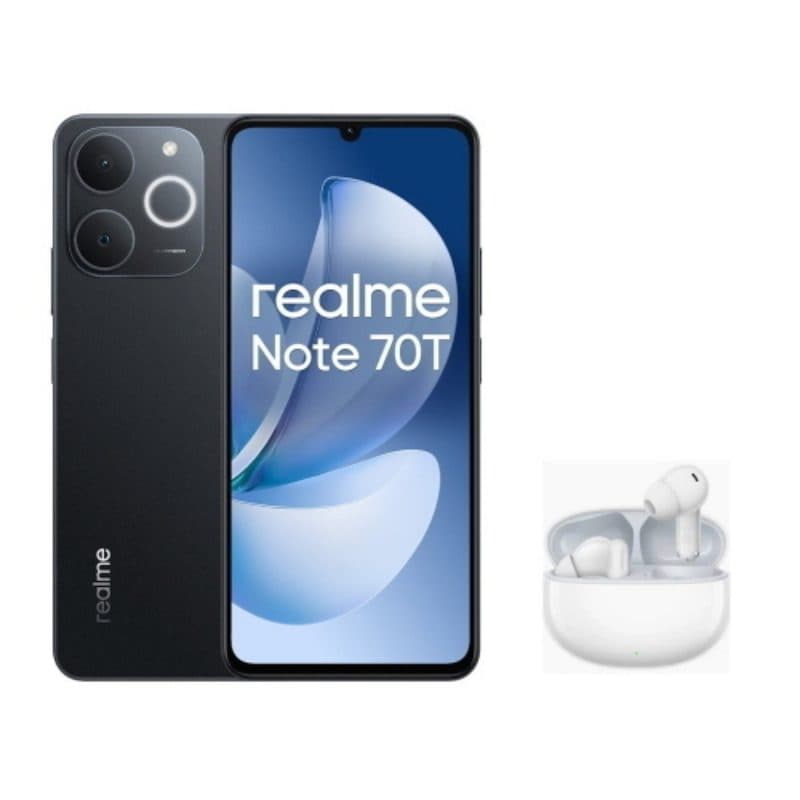 Smartphone 4G LTE dual SIM 6,74 pollici 256GB RAM 4GB nero Obsidian con TechLife Buds - Realme Note 70T Special Edition