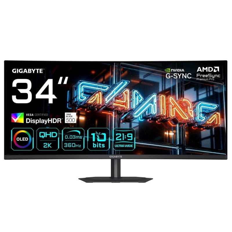 Monitor gaming curvo 34 pollici WQHD 3440 x 1440 360Hz 0,03 ms KVM FreeSync Premium Pro - Gigabyte MO34WQC36