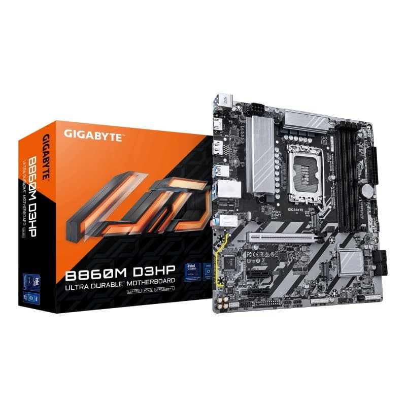 Scheda madre per CPU Intel Core Ultra, VRM 4+1+2+1 fasi, DDR5 fino a 9066MHz, 2 PCIe 4.0 M.2, LAN GbE - Gigabyte B860M D3HP