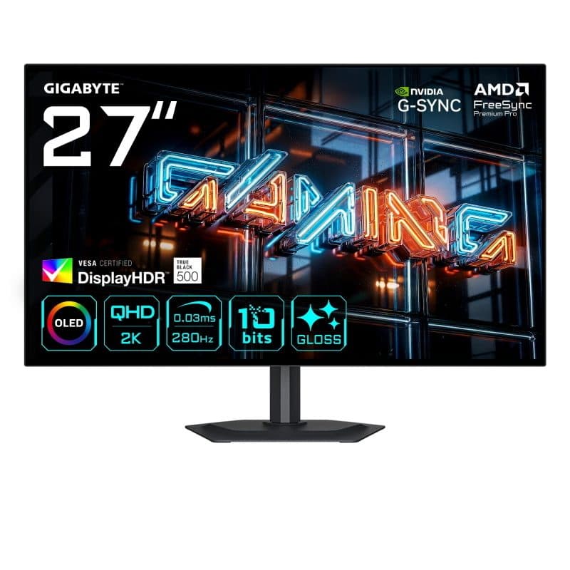 Monitor gaming WOLED lucido 27 pollici QHD 2560 x 1440 280 Hz 0,03 ms 335 cd/m² HDR True Black 500 - Gigabyte MO27Q28GR