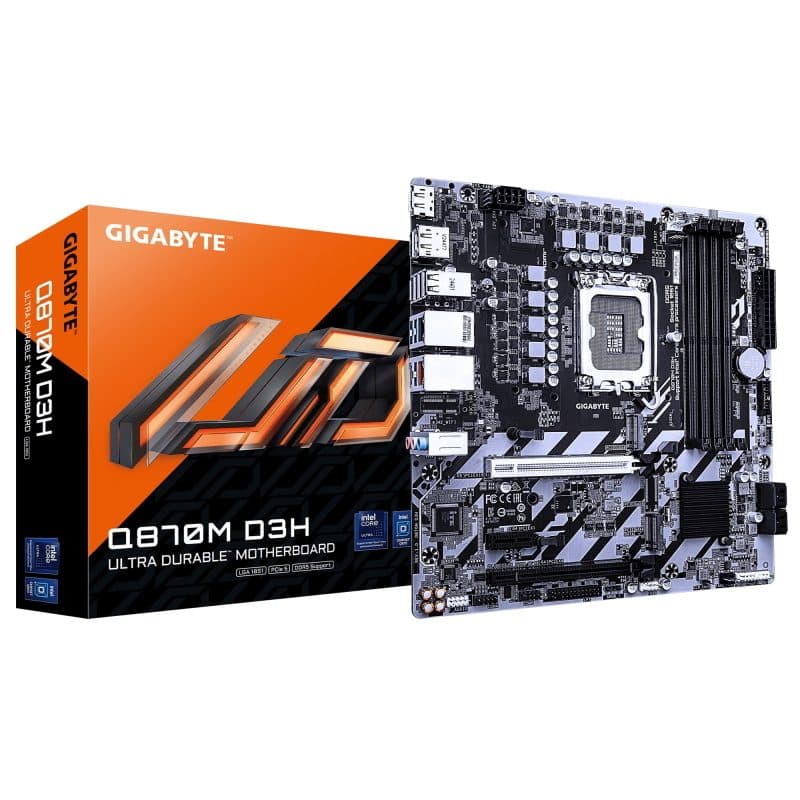 Scheda madre per CPU Intel Core Ultra (serie 2) VRM a 4+1+2 fasi fino a 6400 MHz DDR5 (OC) 2x M.2 PCIe - Gigabyte Q870M D3H