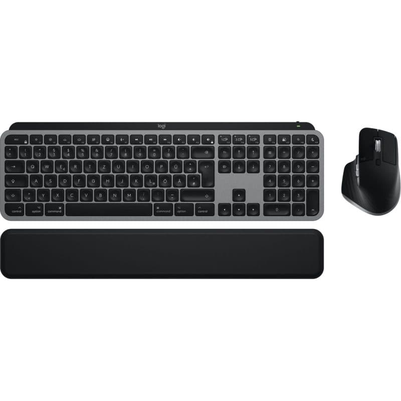 Tastiera e mouse wireless RF + Bluetooth QWERTZ tedesco per Mac casa/ufficio alluminio e nero - Logitech MX Keys S Combo