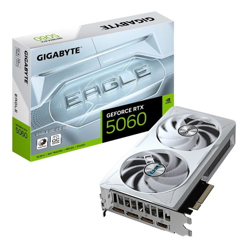 Scheda grafica 8GB GDDR7 128 bit PCIe 5.0, frequenza core 2550 MHz - Gigabyte GeForce RTX 5060 Eagle OC Ice 8G