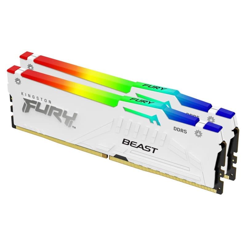 Kit memoria RAM 32GB (2 moduli) DDR5 5600MT/s CL40 DIMM RGB XMP bianco - Kingston Fury Beast
