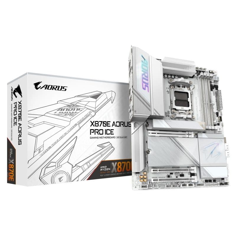 Scheda madre per CPU AMD Ryzen 9000, VRM digitale 16+2+2 fasi, DDR5 fino a 8000MHz (OC) - Gigabyte X870E Aorus Pro Ice