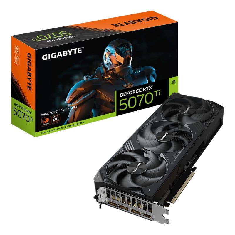 Scheda grafica 16GB GDDR7 256 bit PCIe 5.0, 2497 MHz core clock, 3 x DP - Gigabyte GeForce RTX 5070 Ti Windforce OC SFF 16G
