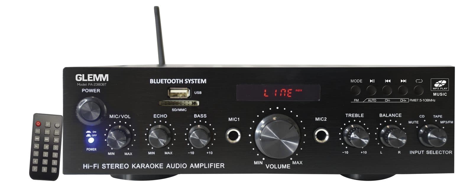Amplificatore stereo 2x50W Display. MP3. Bluetooth - Glemm PA 2380BT