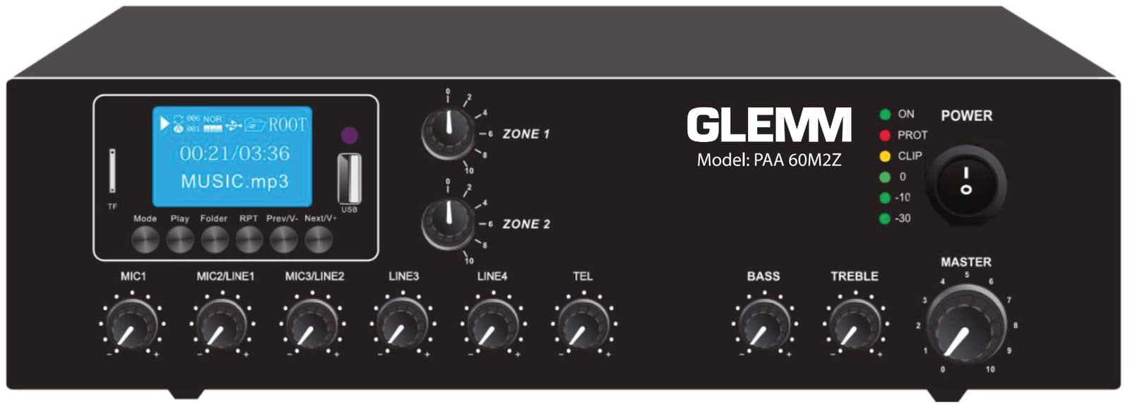 Amplificatore 60W a 2 zone - Glemm PAA 60M2Z