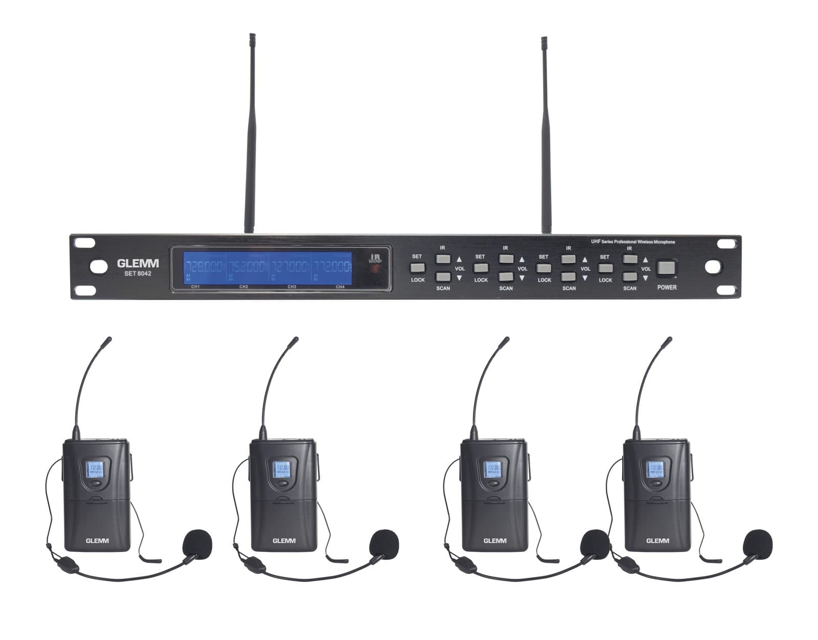 Kit 4 radiomicrofono UHF bodypack con archetto - Glemm SET 8042LAV