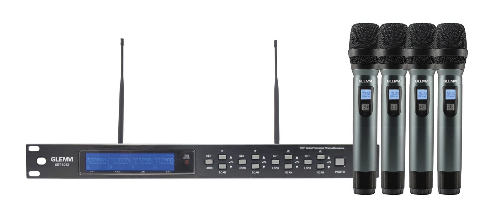 Kit 4 radiomicrofoni UHF palmari - Glemm SET 8042PAL